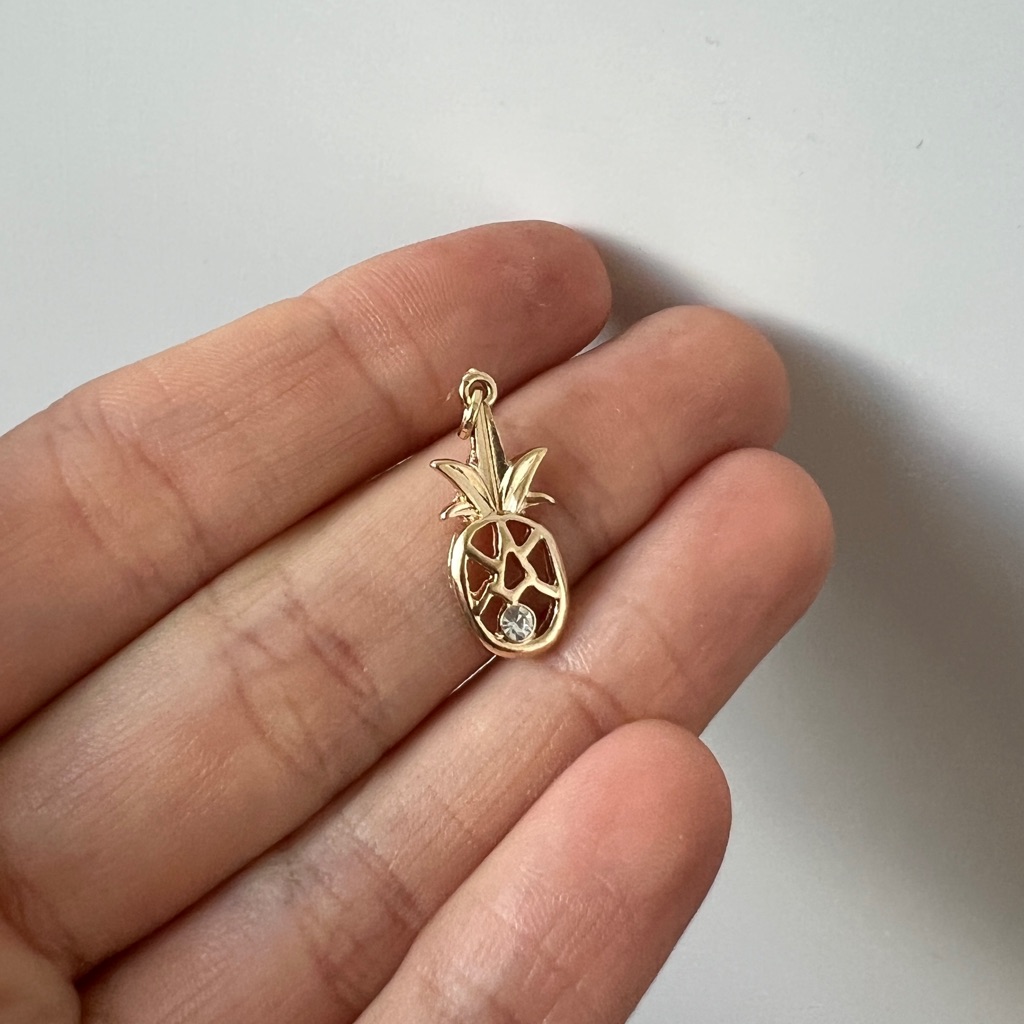 Gold Tone Pineapple Charm With Crystal